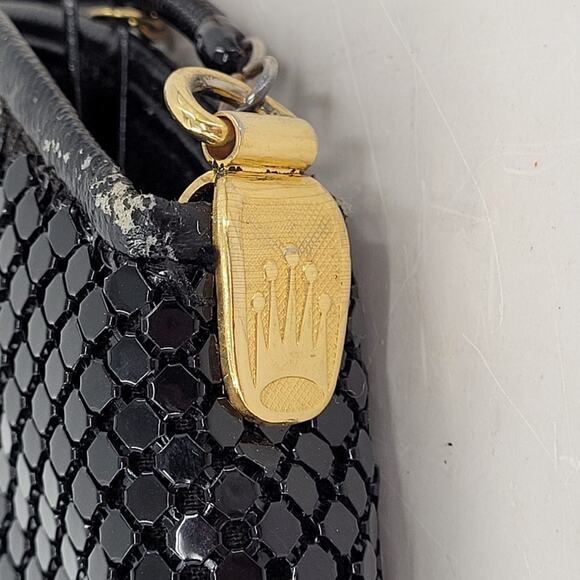 La Regale 80s Black Mesh Bag with Snake Chain Strap Vintage Evening Purse - Picture 10 of 12